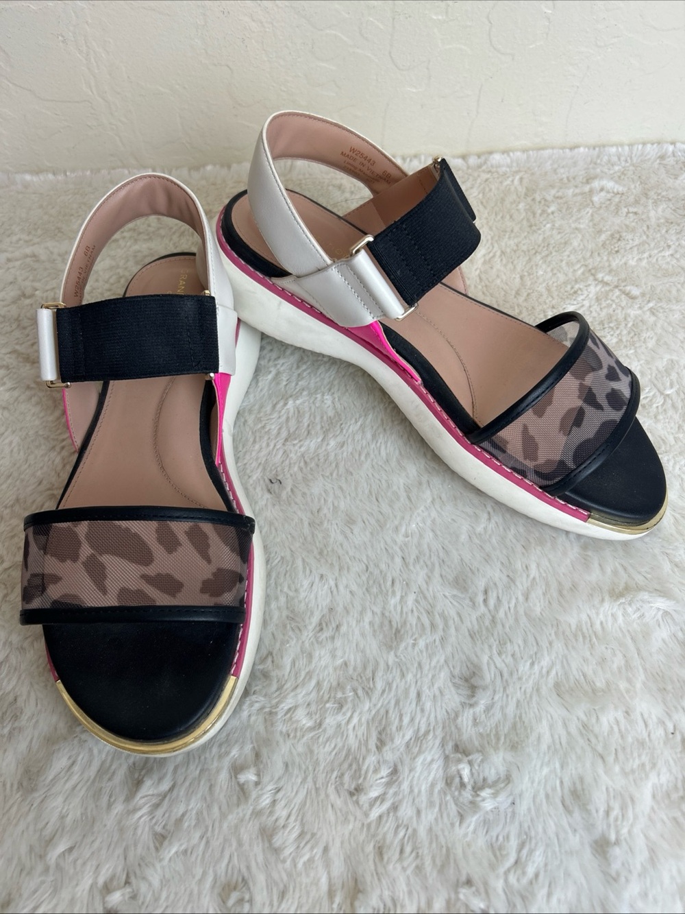 Cole Haan Grand Ambition Sz 6 B Carmel Flat Sandals Slingback Black Pink